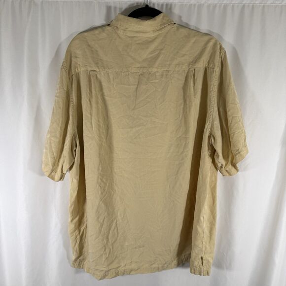 Claiborne Hawaiian 100% Silk Shirt Men's XL Solid Yellow Button Up Short Sleeve - Picture 8 of 10